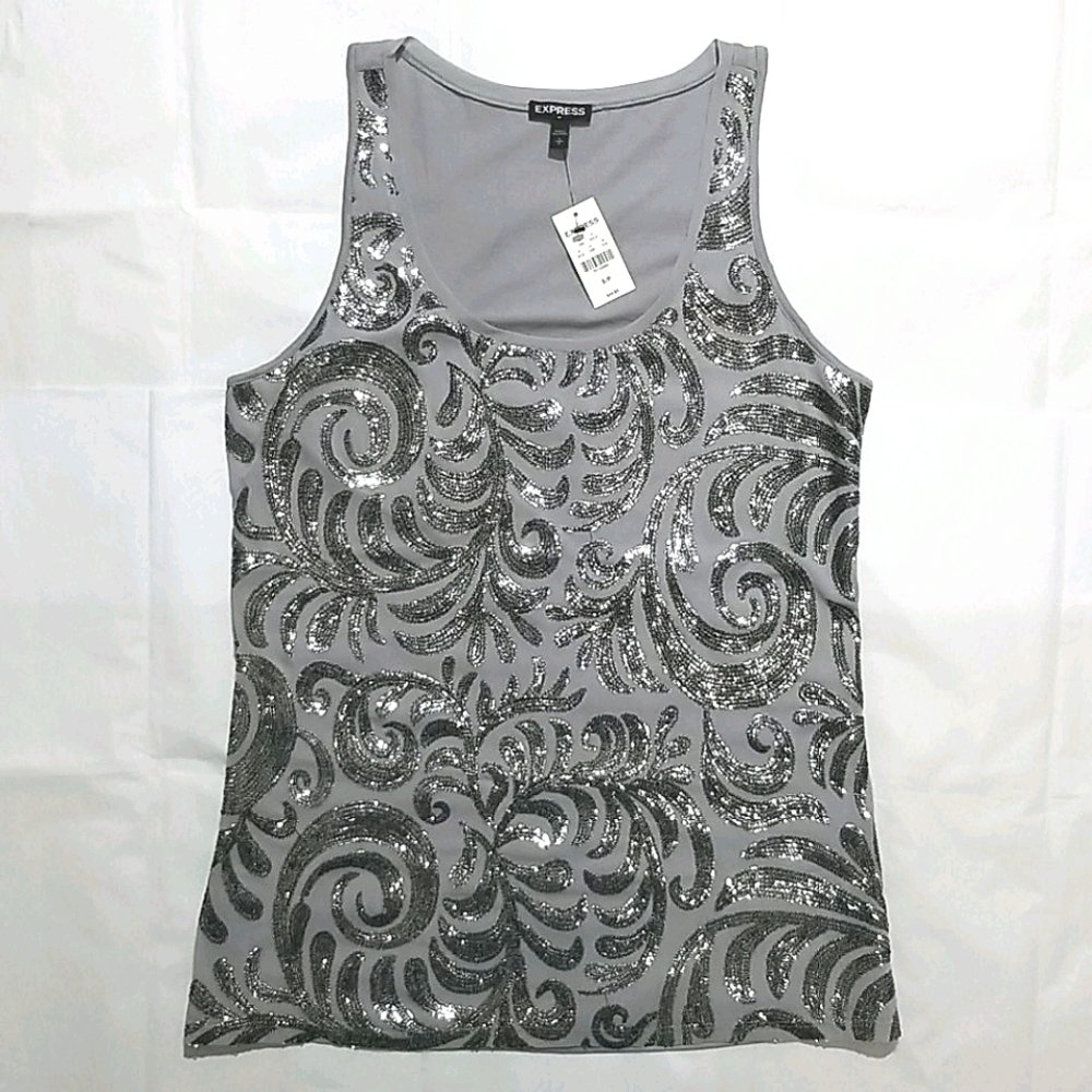 Express Gray Sequin Tank Top